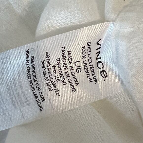 Vince Womens L White Classic Fit Long Sleeve Popover Shirt 100% Linen Blouse - Picture 8 of 9